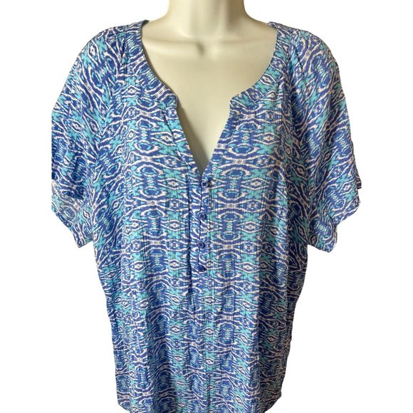 Kim Rogers Blue XOXO V-Neck 4 button Short Sleeve Womens Top 2X - Picture 3 of 8